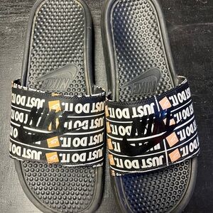 Nike Kids Black and Orange Slide Sandals